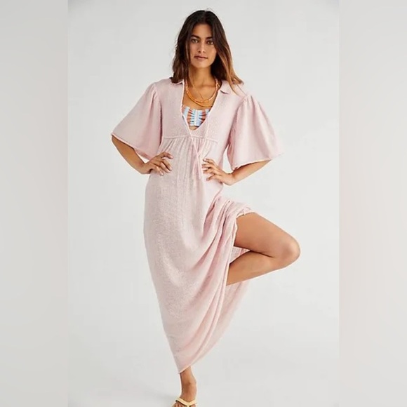 FREE PEOPLE BEACH | Knit Maxi Flutter Sleeve Dress Large - Picture 1 of 12